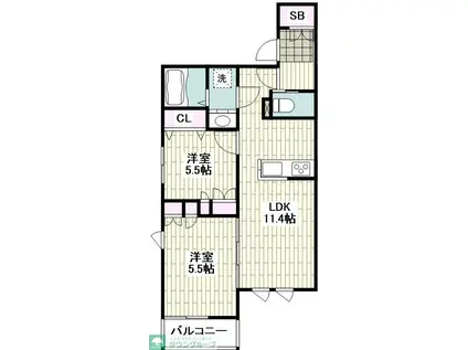 ペイドゥレーヴ鎌倉(2LDK/1階)の間取り写真