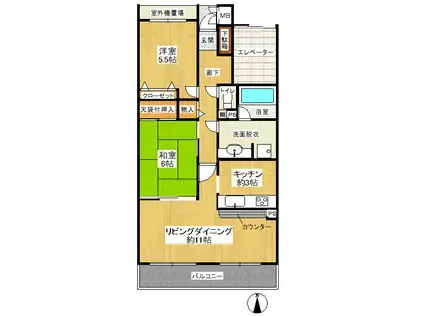 ちはら台ファミールハイツ6号棟(2LDK/3階)の間取り写真