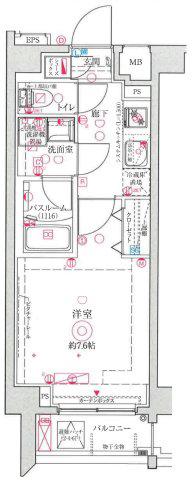 クレヴィスタ武蔵中原II(1K/2階)の間取り写真