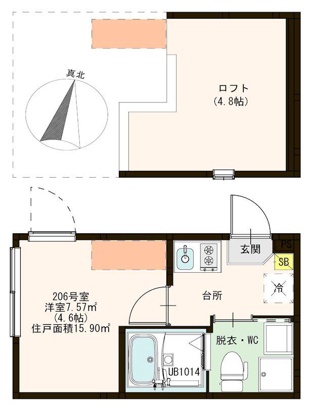 ハーモニーテラス青井XI(1K/2階)の間取り写真