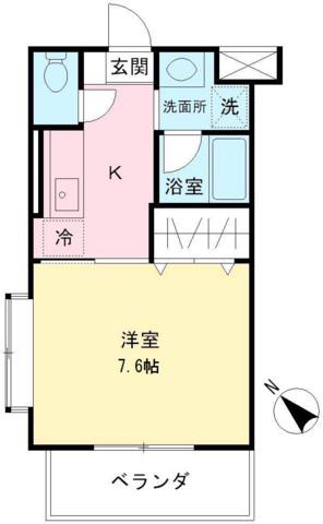 グリーンコート調布(1K/2階)の間取り写真