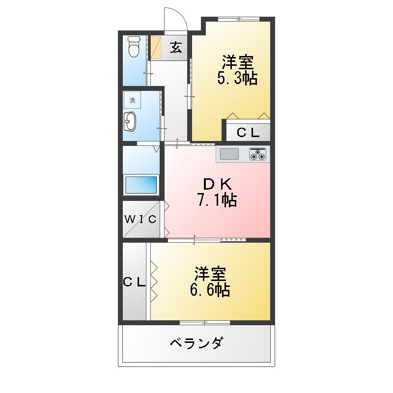 ウィンビュ三ッ沢(2DK/1階)の間取り写真