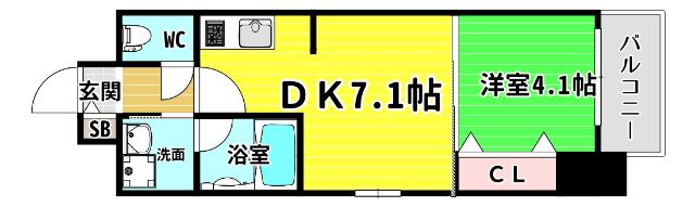 ドゥーエ立売堀(1DK/6階)の間取り写真
