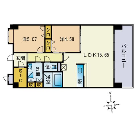 LASANTE大橋リバーサイドテラス(2LDK/9階)の間取り写真