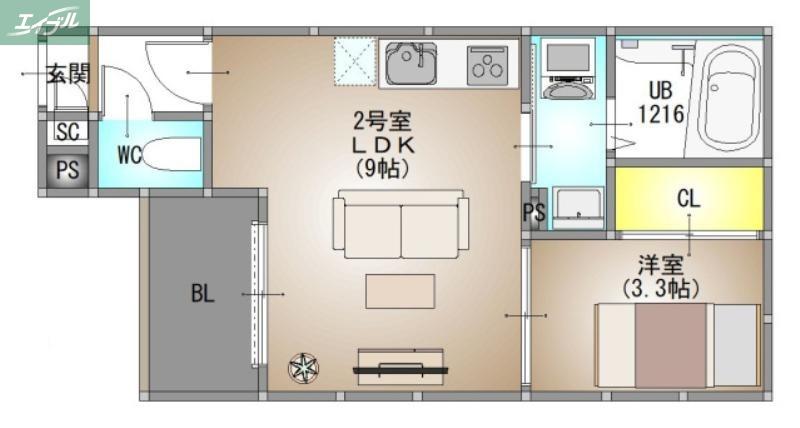 REGALEST 法界院(1LDK/2階)の間取り写真