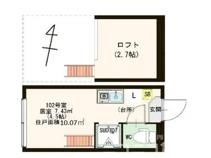 ハーモニーテラス西ヶ原(ワンルーム/1階)の間取り写真
