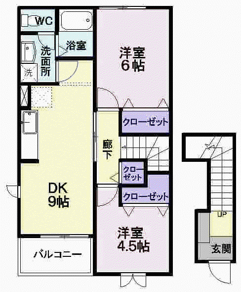 プラシード(2DK/2階)の間取り写真