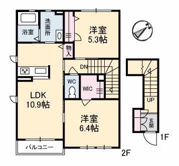 シャーメゾン橘 B棟(2LDK/2階)の間取り写真