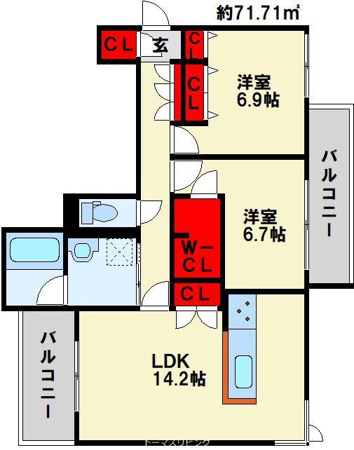 ガーデンREI足立山麓(2LDK/1階)の間取り写真