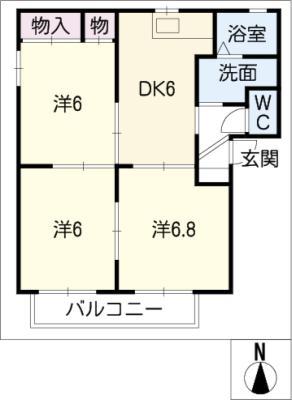 シャーロック A棟(3DK/2階)の間取り写真