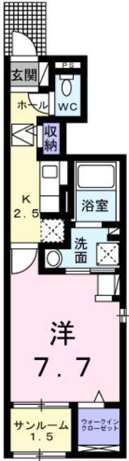 デーア I(1K/1階)の間取り写真