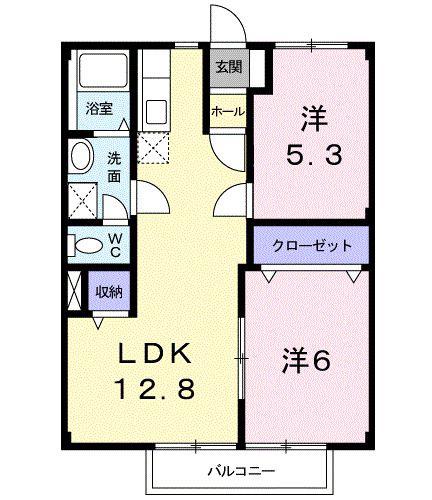アクティブA(2LDK/2階)の間取り写真