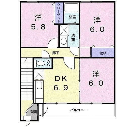 パストラル北上II(3DK/2階)の間取り写真