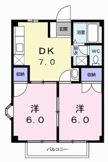 タウニーSA(2DK/2階)の間取り写真