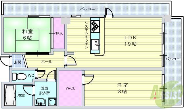 カーサローザ(2LDK/2階)の間取り写真