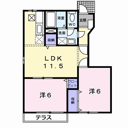 メゾン長船B(2LDK/1階)の間取り写真