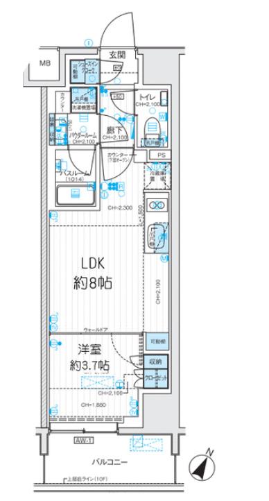 デュオステージ相模大野(1LDK/7階)の間取り写真