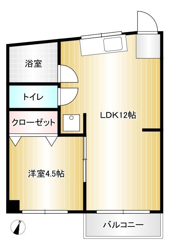 徳永ハイツ(1LDK/2階)の間取り写真