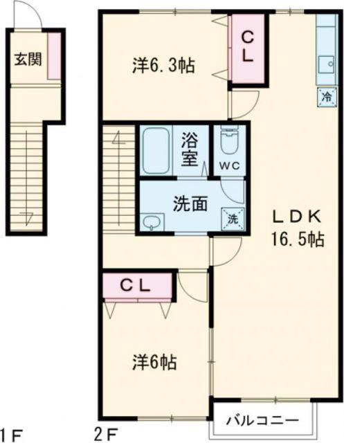 グランドステージII(2LDK/2階)の間取り写真