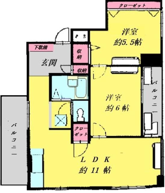 ポートマンション大口壱番館(2LDK/4階)の間取り写真