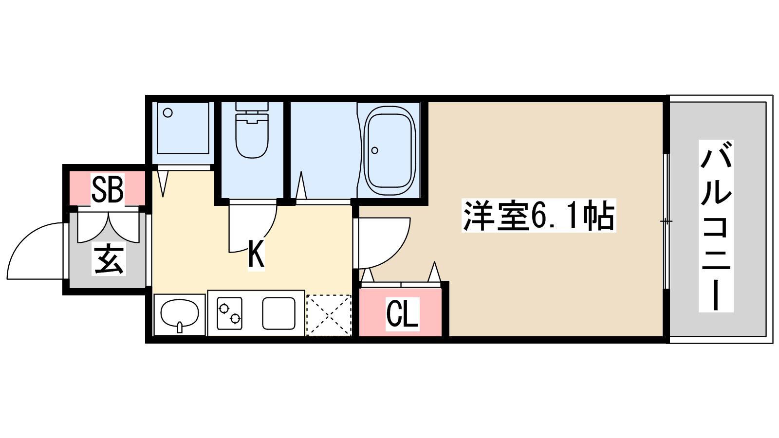 LALA PLACE三宮東アスヴェル(1K/9階)の間取り写真