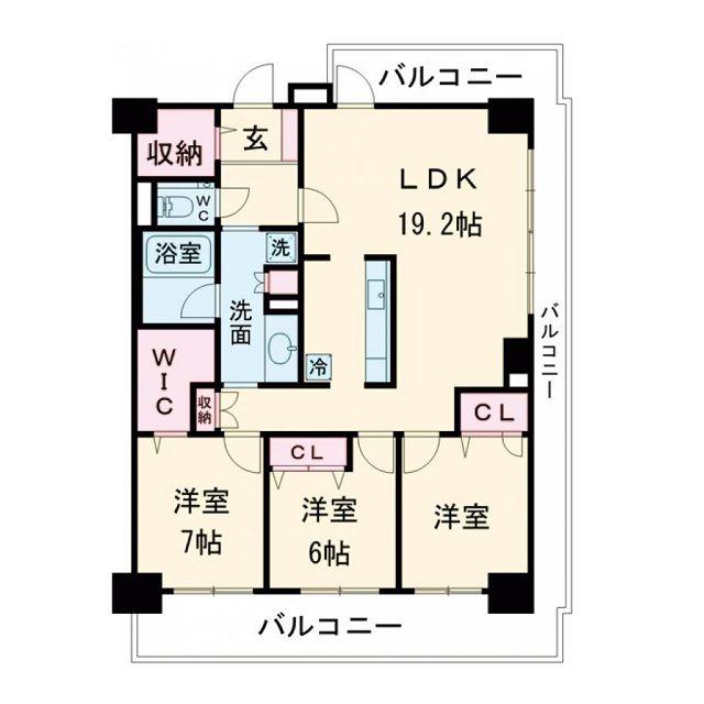 グランセジュール大国町(3LDK/2階)の間取り写真
