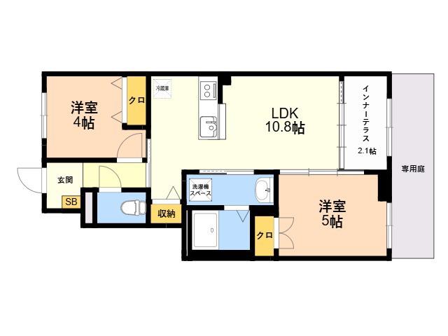夜臼6丁目アパート(2LDK/1階)の間取り写真