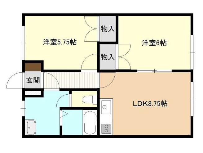 パンプェール南佃C棟(2LDK/2階)の間取り写真