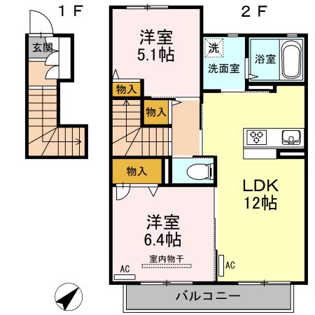 グラン・メゾン大石 A棟(2LDK/1階)の間取り写真