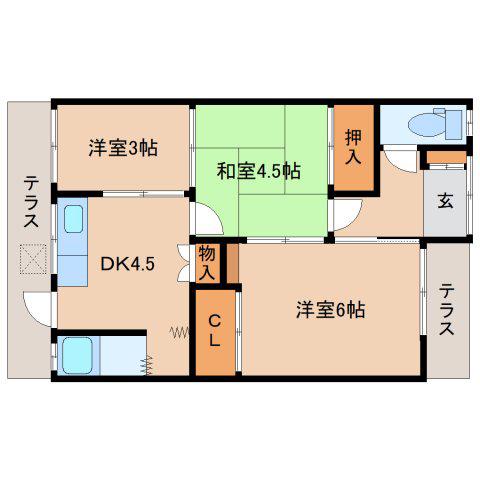 近鉄京都線 平城駅 徒歩26分 1階建 築56年(3DK/1階)の間取り写真