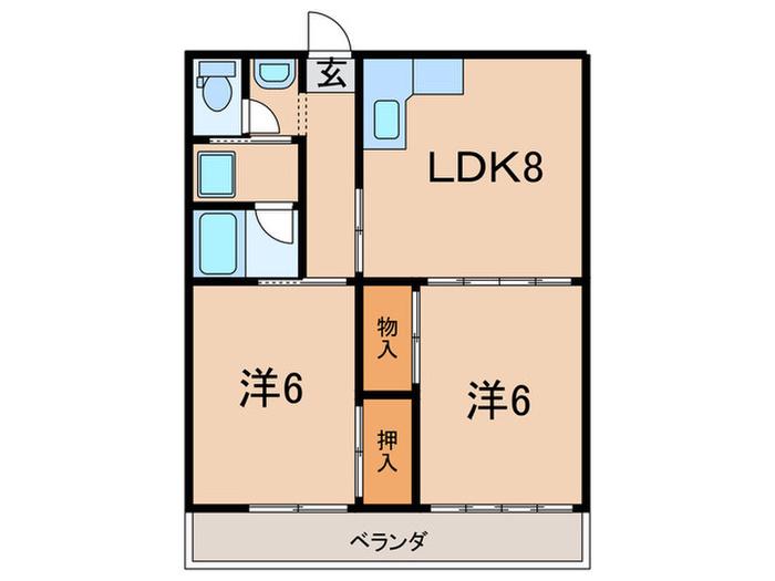 ホワイエ塚口(2LDK/2階)の間取り写真