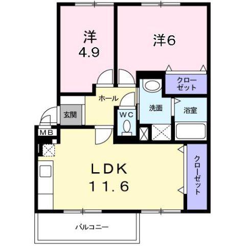 フルールジャルダン(2LDK/1階)の間取り写真