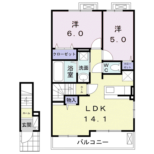 スカイファインI(2LDK/2階)の間取り写真