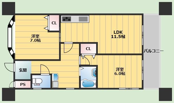 レジデンス・ロマン参番館(2LDK/2階)の間取り写真