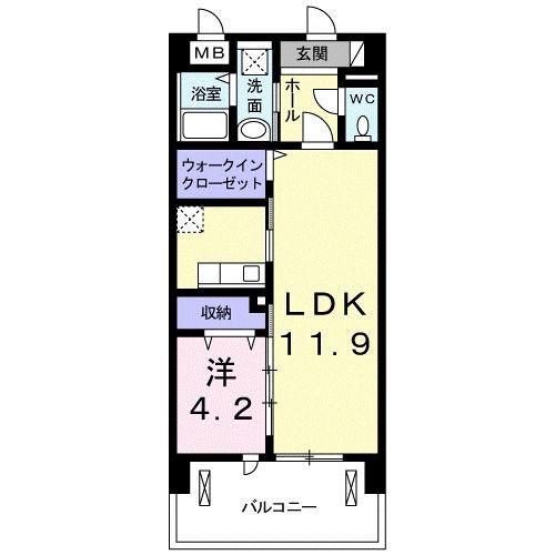 プルメリア(1LDK/1階)の間取り写真