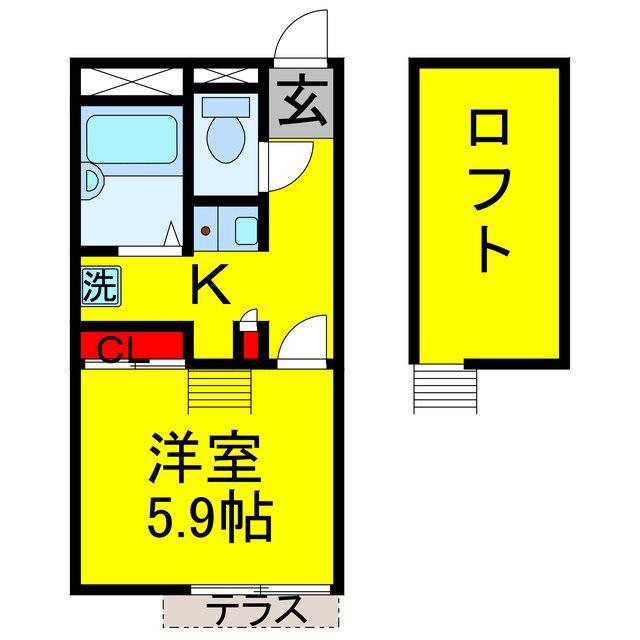 ベルハイムIII(1K/2階)の間取り写真