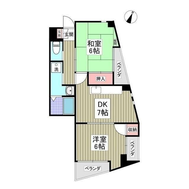 ボヌール伊勢原(2DK/3階)の間取り写真
