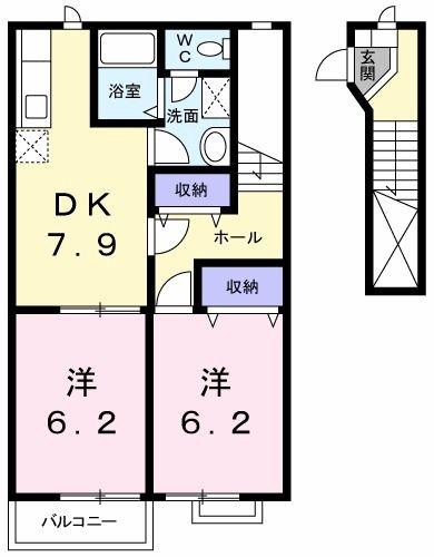 アムロッソ野市(2DK/2階)の間取り写真