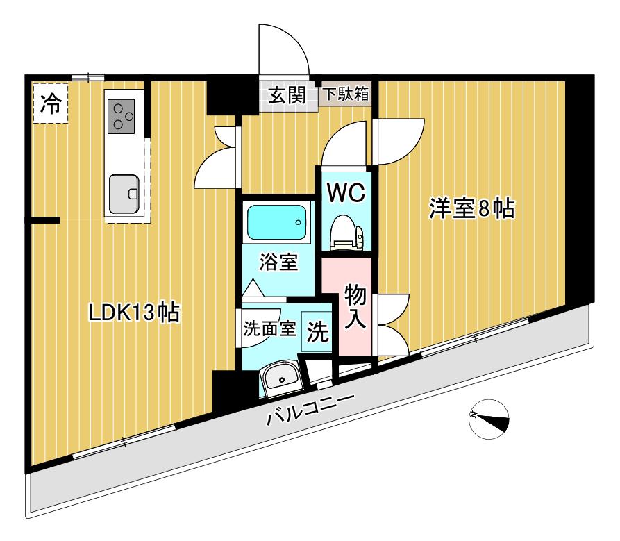 ヴァイデ草香江(1LDK/3階)の間取り写真