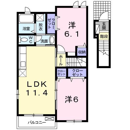 リバーサイドハウス弐番館(2LDK/2階)の間取り写真