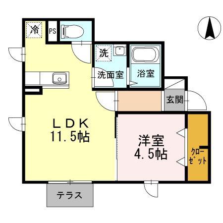 ウェールス多摩川(1LDK/1階)の間取り写真