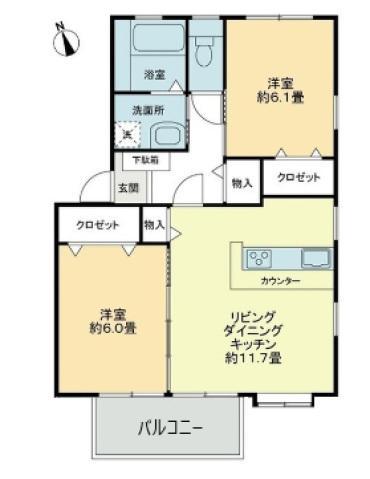 フォブールリヴィン十川A・B棟(2LDK/2階)の間取り写真