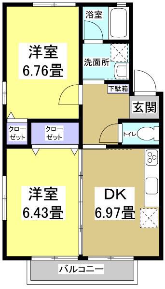 ブループラネット(2DK/2階)の間取り写真