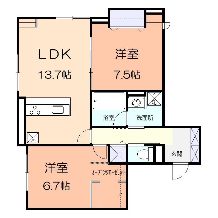 LOTUS淵野辺(2LDK/1階)の間取り写真