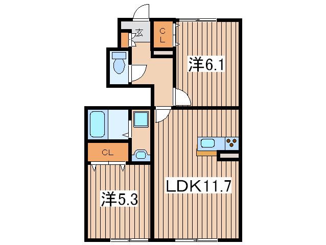 西鶴間KIガーデン壱番館(2LDK/1階)の間取り写真