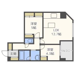 アーデンタワー北堀江(2LDK/3階)の間取り写真