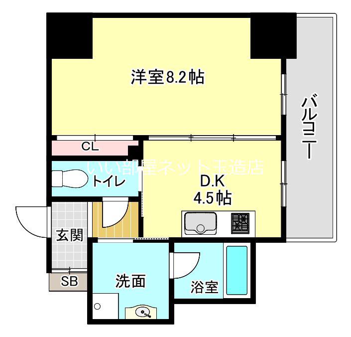 アーバンステージ安堂寺I(1DK/8階)の間取り写真