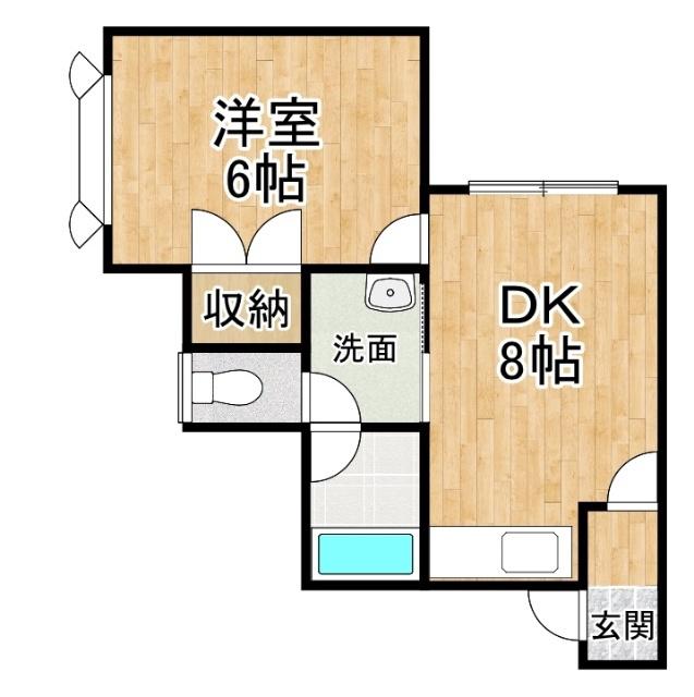 サウスショア(1DK/2階)の間取り写真