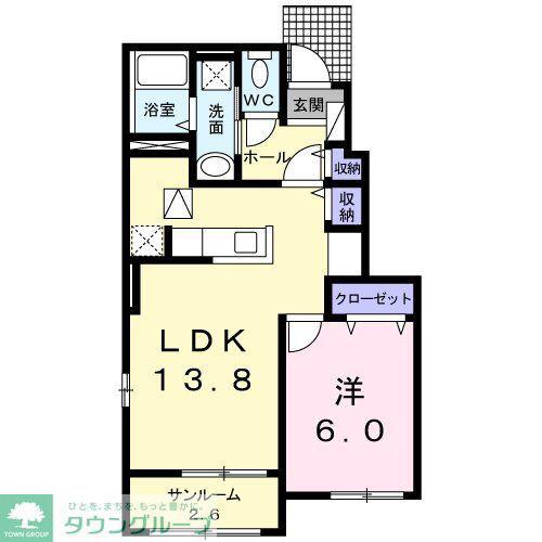 ジェルメII(1LDK/1階)の間取り写真