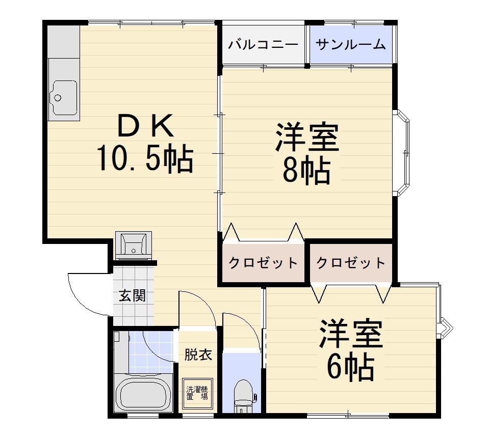 ファミーユK(2LDK/2階)の間取り写真